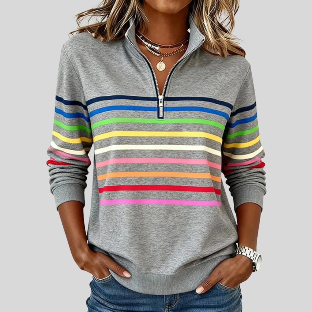Nathalia | Sweatshirt met rits en meerkleurige strepen voor dames