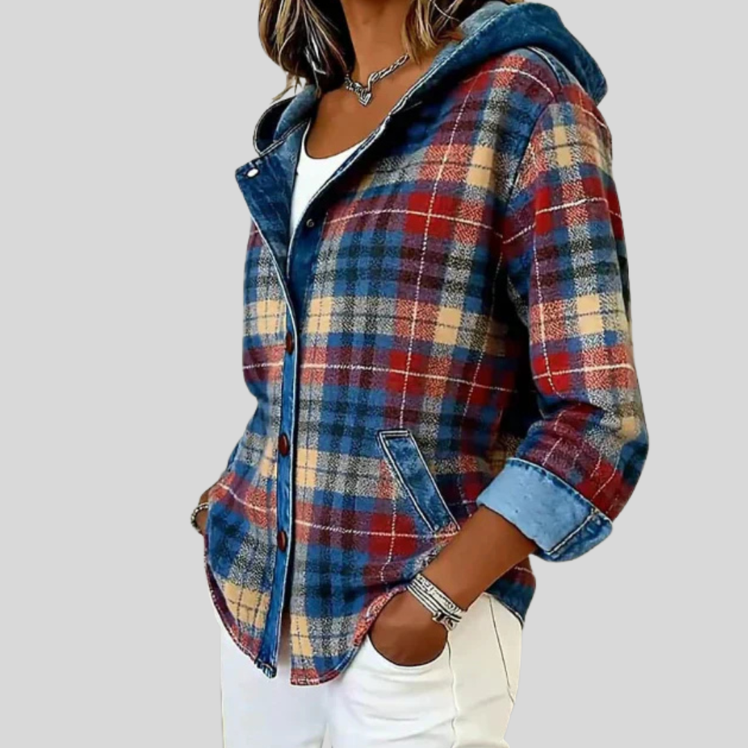 Éline | Geruit overshirt met capuchon voor dames