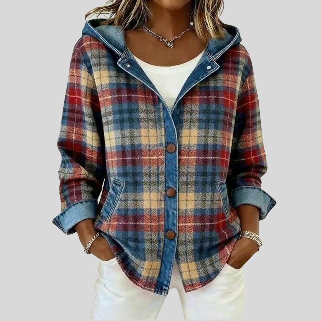 Éline | Geruit overshirt met capuchon voor dames