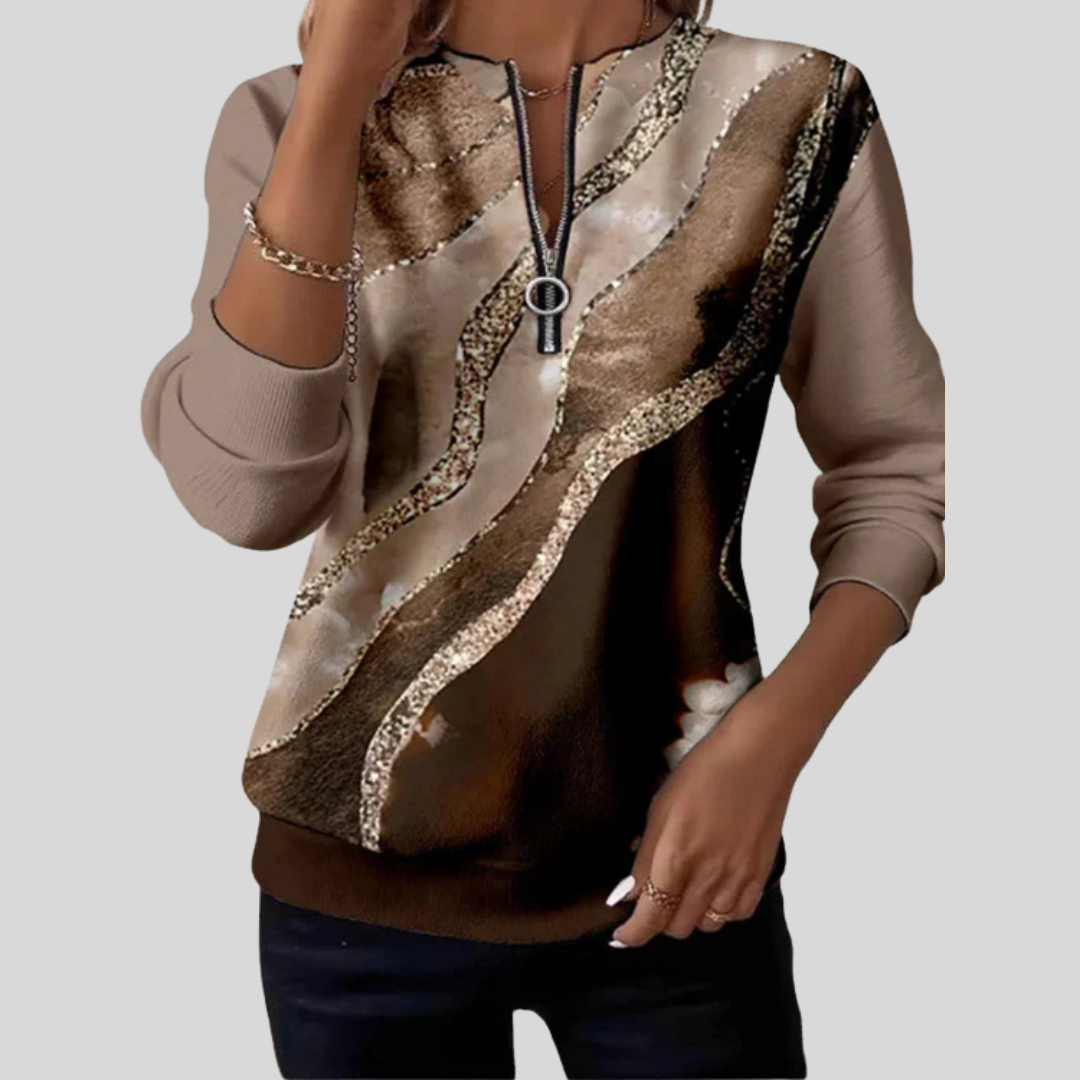 Mathilda | Sweatshirt met rits en marmerprint voor dames