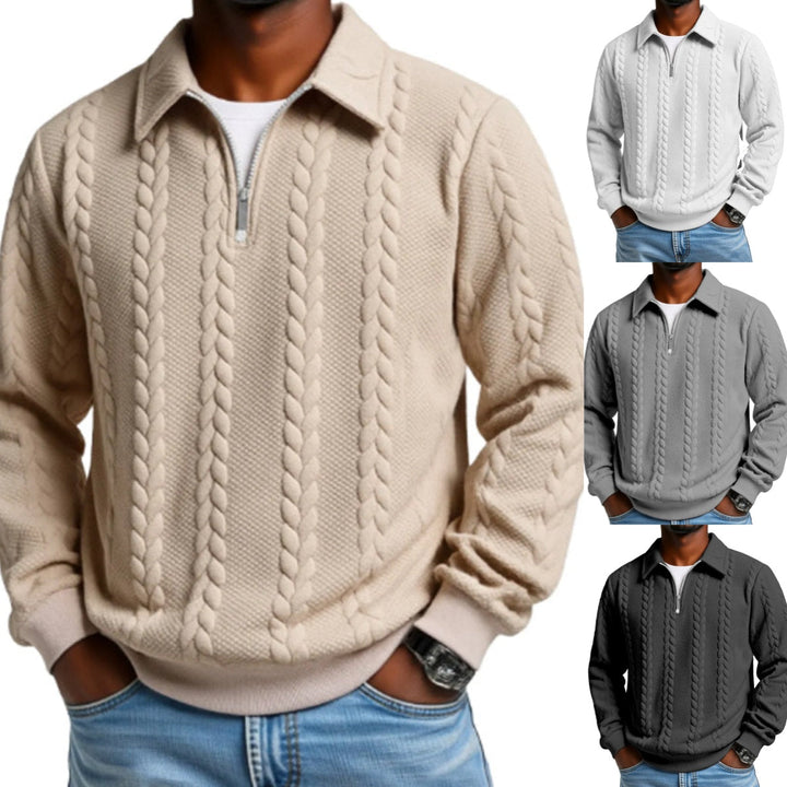 Klassieke Herentrui met Half-Zip Rits - Gebreide Trui met Kabelpatroon