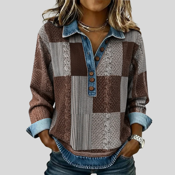 Sylvia | Patchworktrui met denimlook voor dames