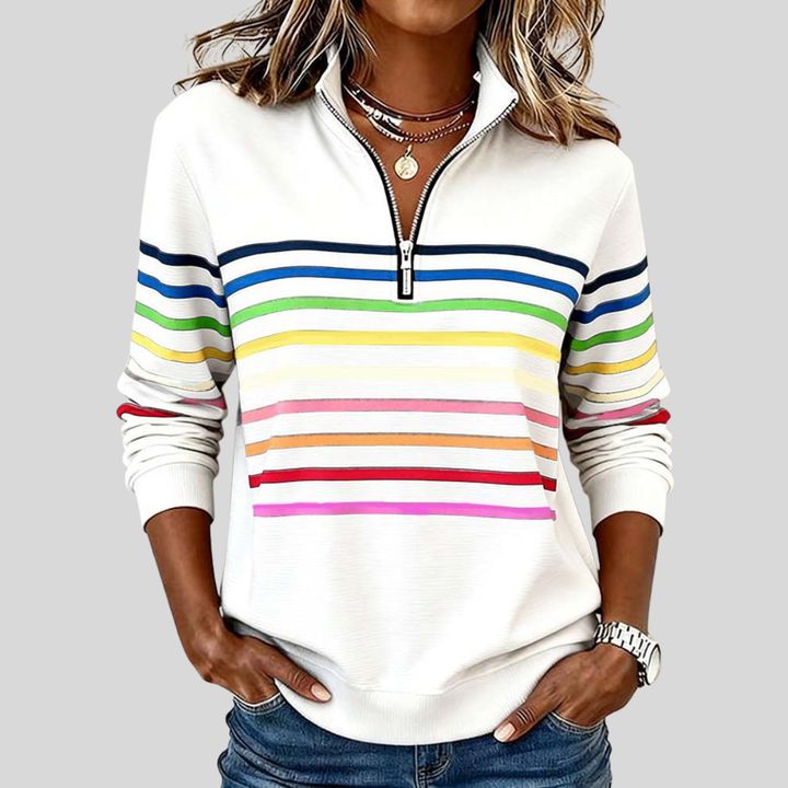 Nathalia | Sweatshirt met rits en meerkleurige strepen voor dames