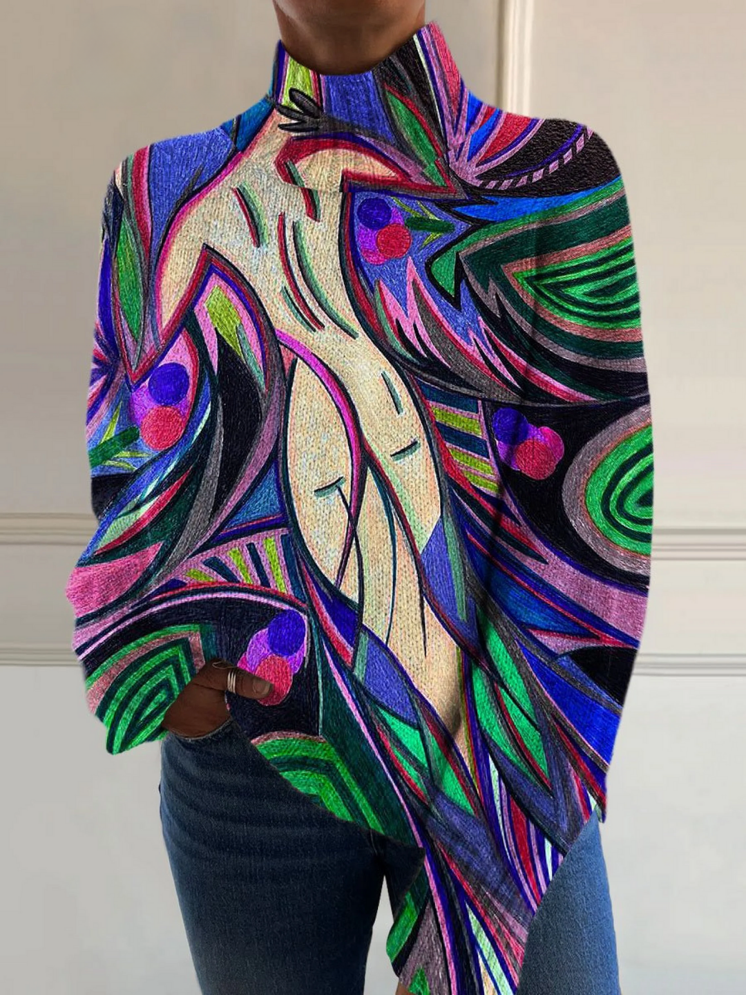 Evie™ | Retro Coltrui met Abstract Patroon