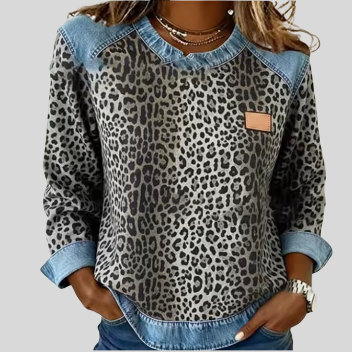 Hollyn™ | Trui met luipaardpatroon en contrasterende kraag
