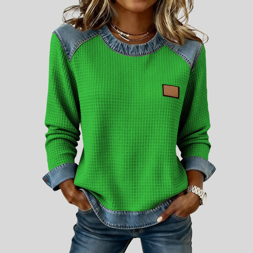 Amélia | Sweatshirt met gewatteerde look en denimdetails voor dames