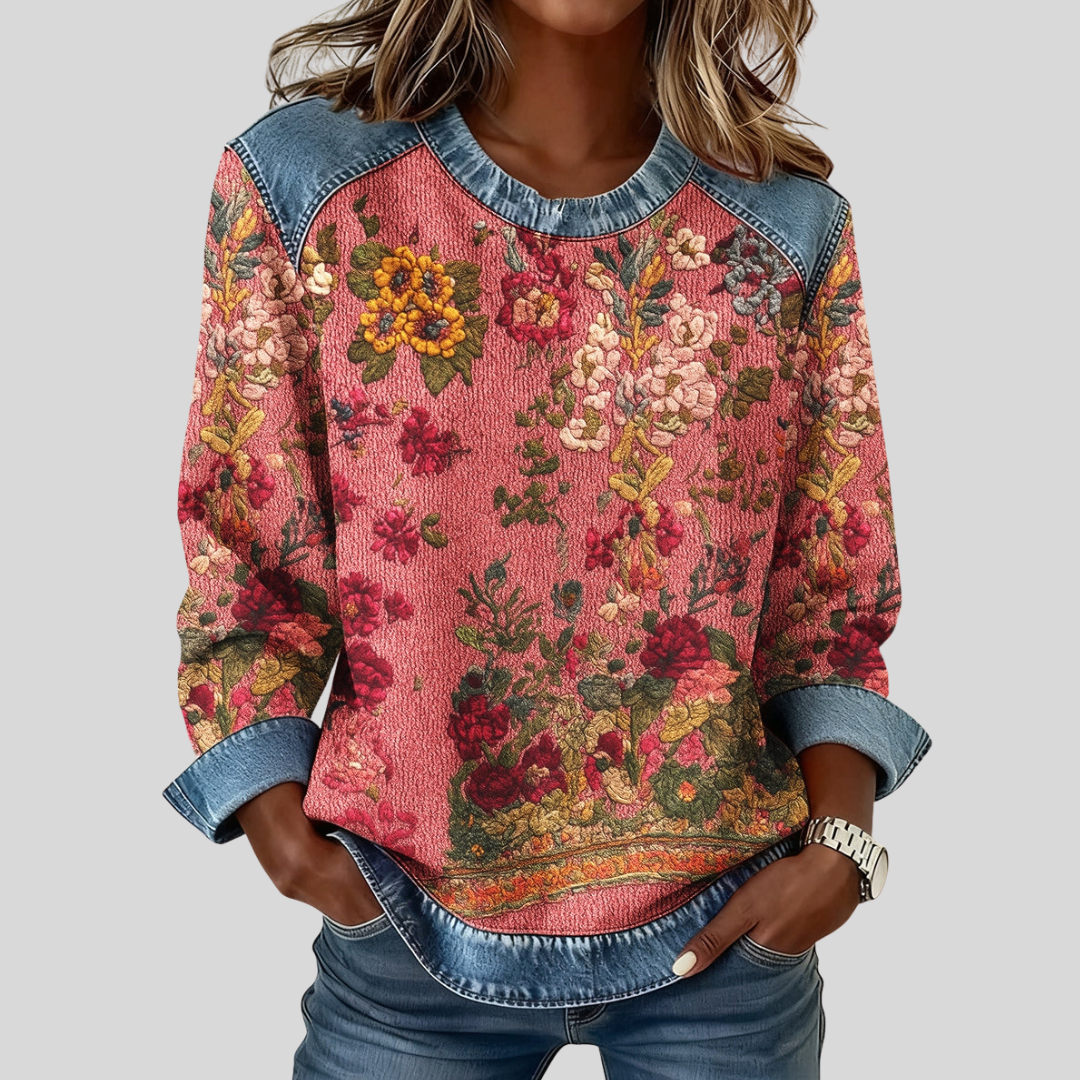 Orabelle™ | Trui met bloemenpatroon en contrasterend accent
