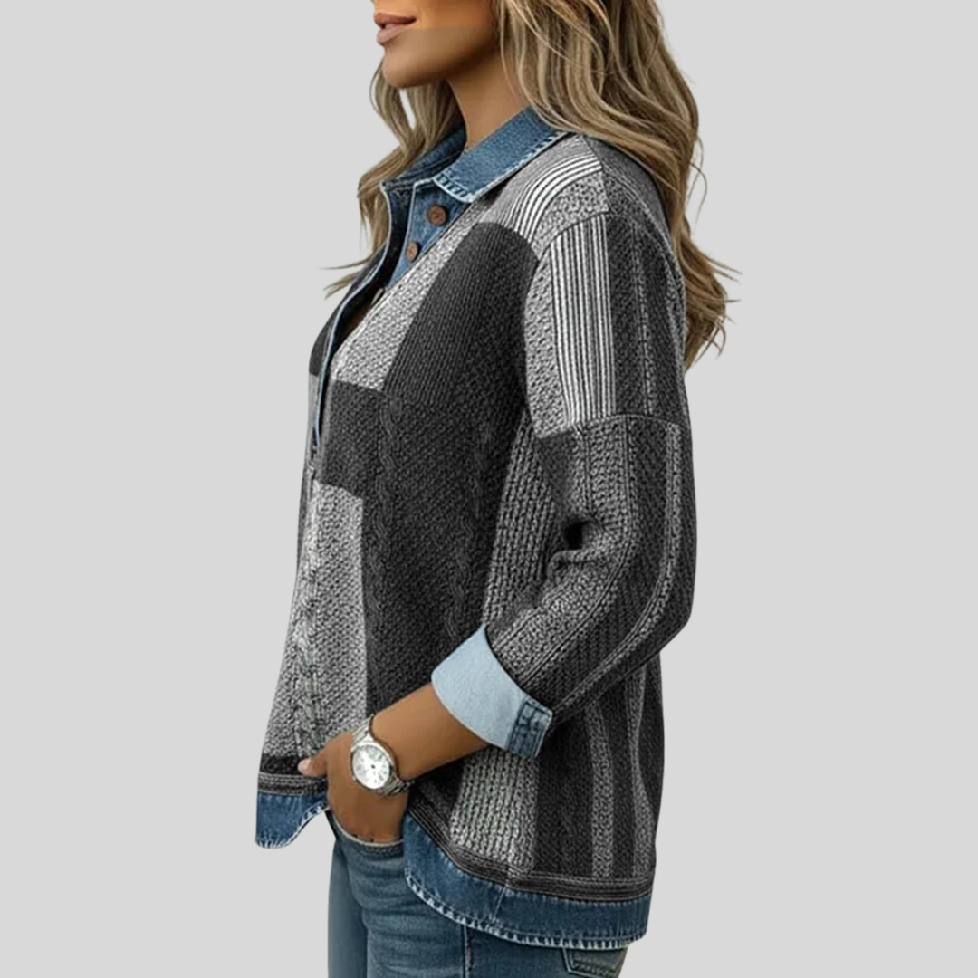 Sylvia | Patchworktrui met denimlook voor dames