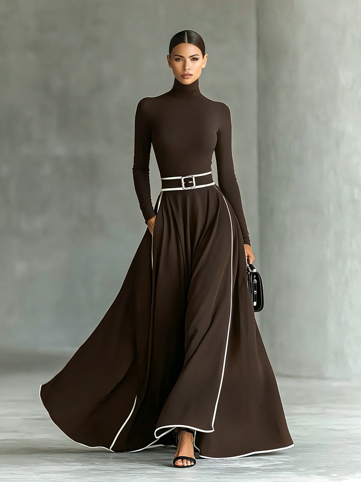 Gina | Elegante Maxijurk met Hoge Kraag