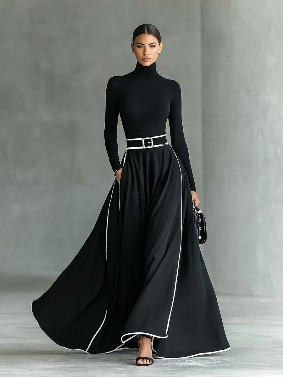 Gina | Elegante Maxijurk met Hoge Kraag