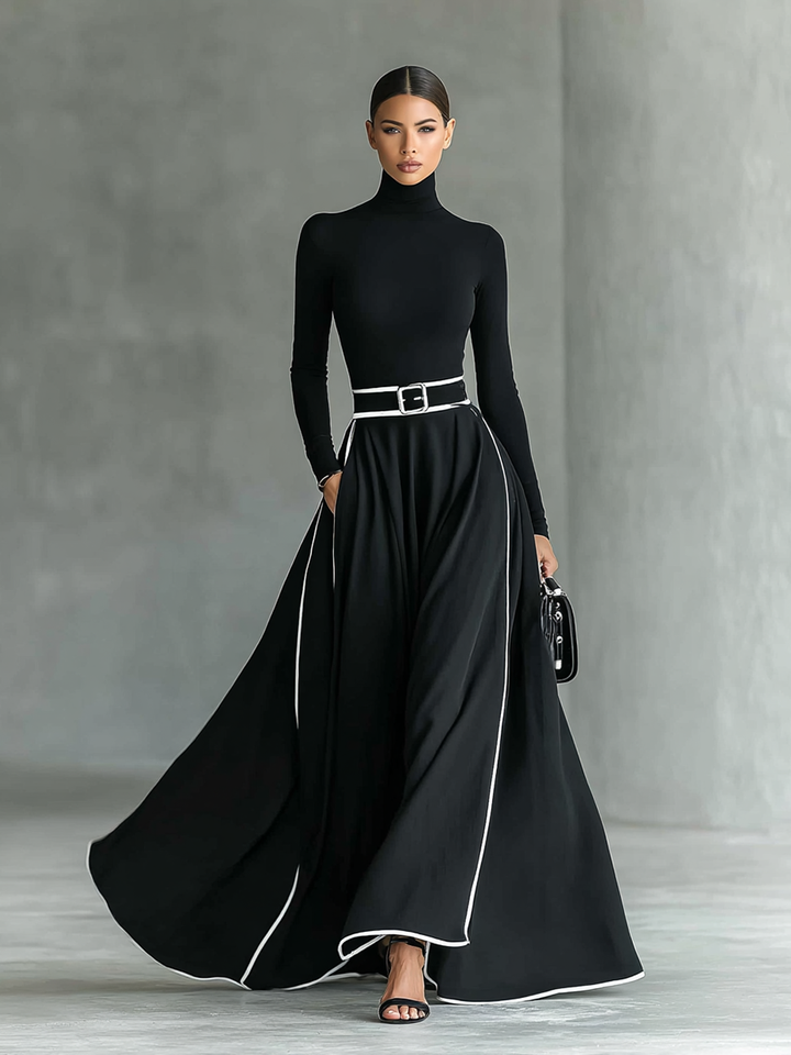 Gina | Elegante Maxijurk met Hoge Kraag