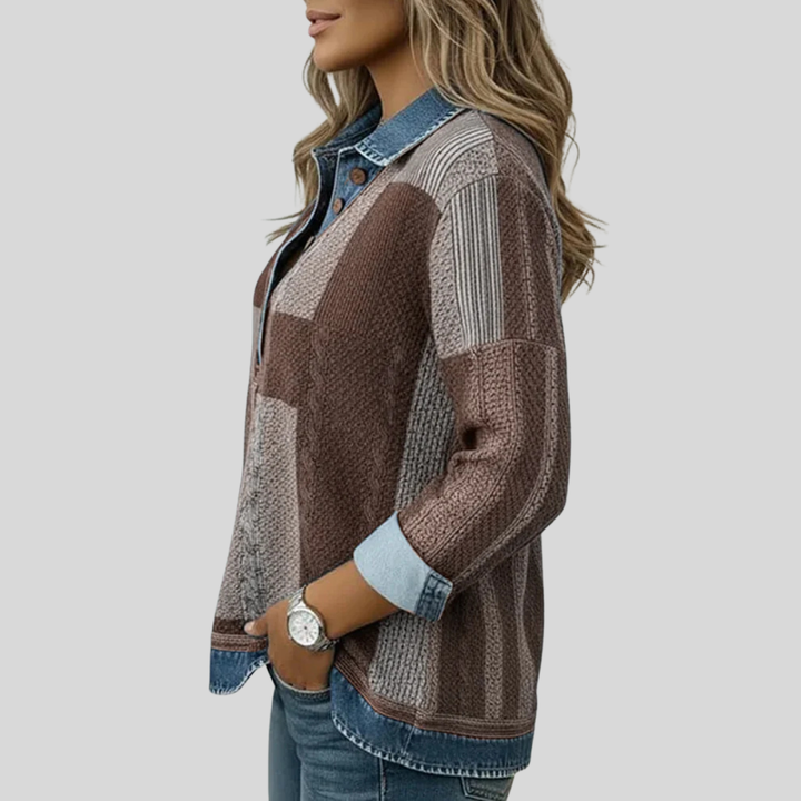 Sylvia | Patchworktrui met denimlook voor dames