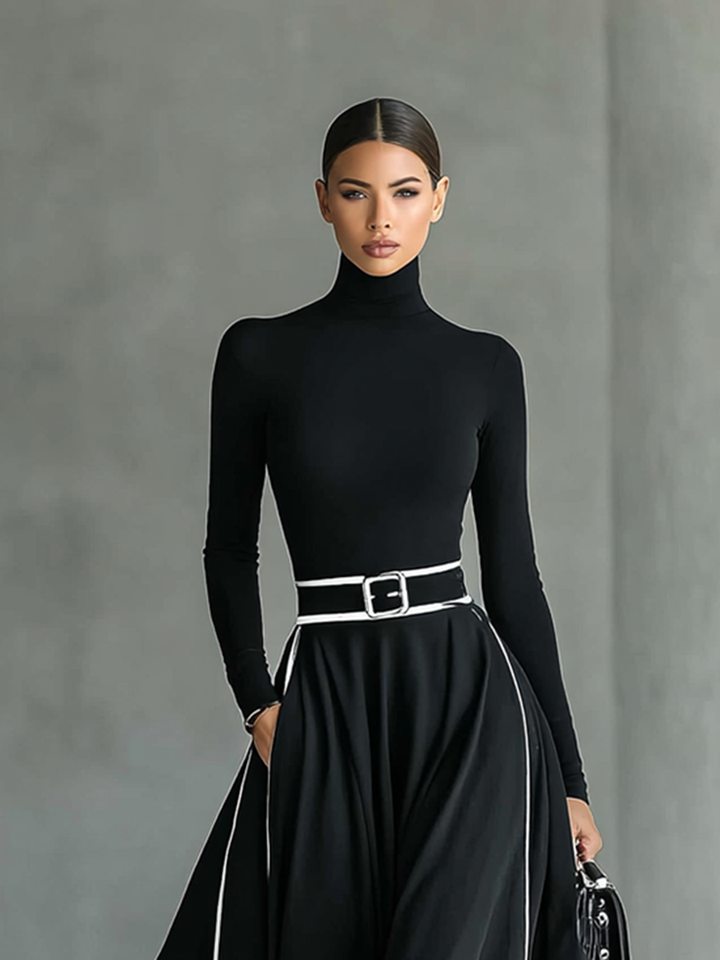 Gina | Elegante Maxijurk met Hoge Kraag