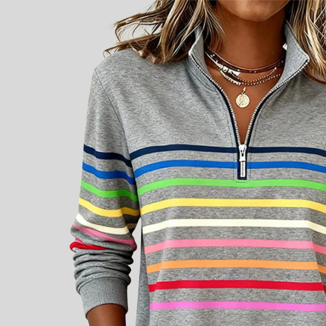 Nathalia | Sweatshirt met rits en meerkleurige strepen voor dames