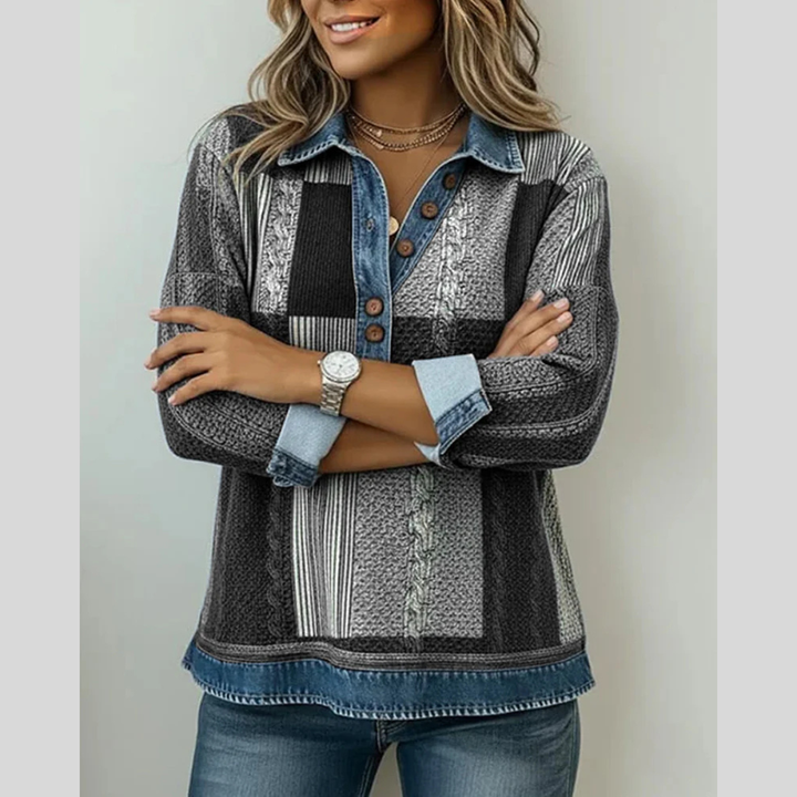 Sylvia | Patchworktrui met denimlook voor dames