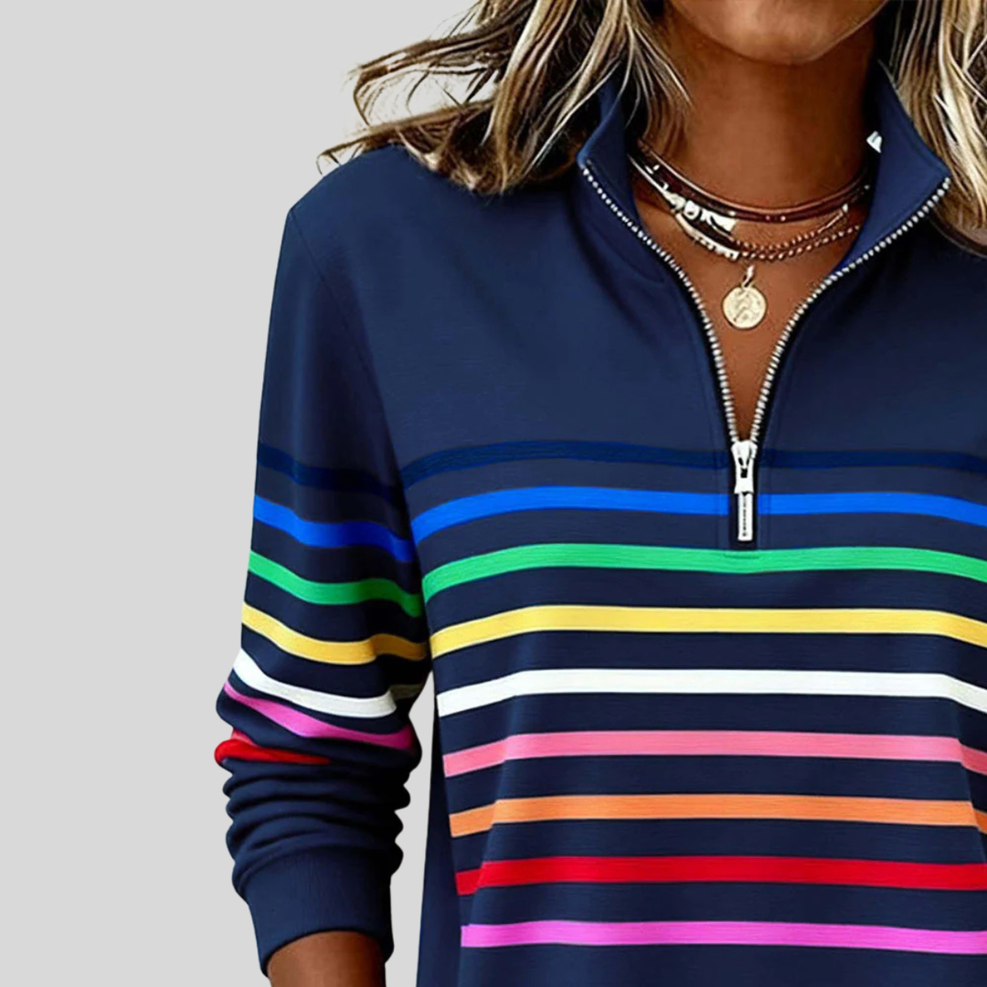 Nathalia | Sweatshirt met rits en meerkleurige strepen voor dames