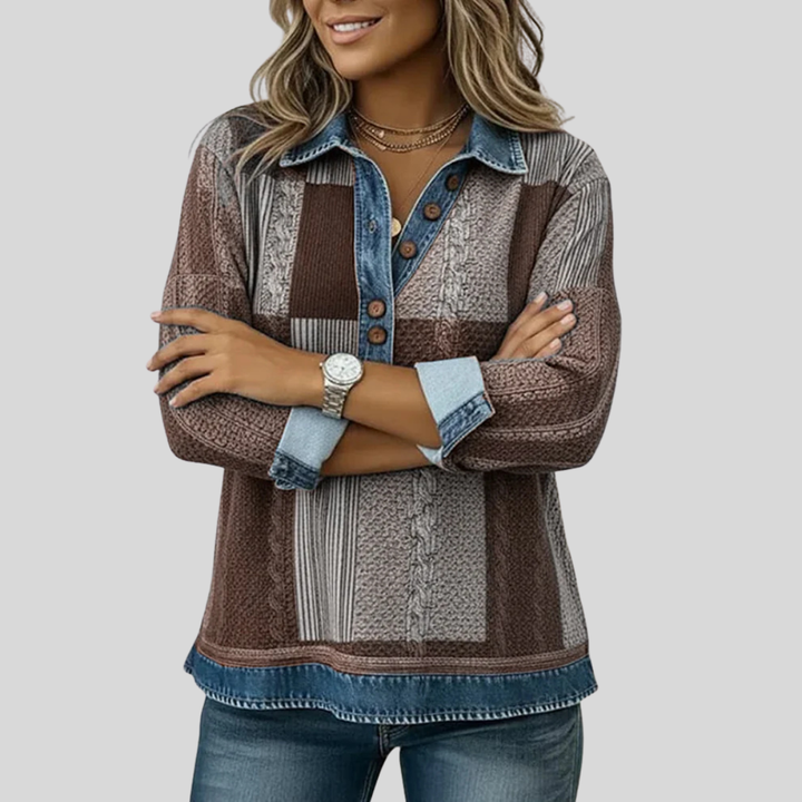 Sylvia | Patchworktrui met denimlook voor dames
