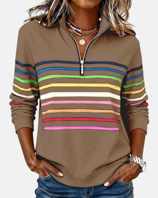 Nathalia | Sweatshirt met rits en meerkleurige strepen voor dames