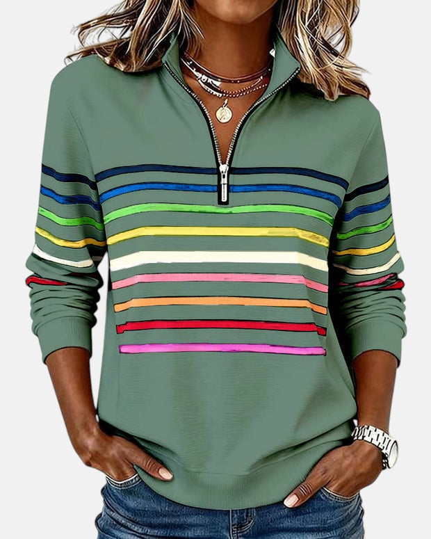 Nathalia | Sweatshirt met rits en meerkleurige strepen voor dames