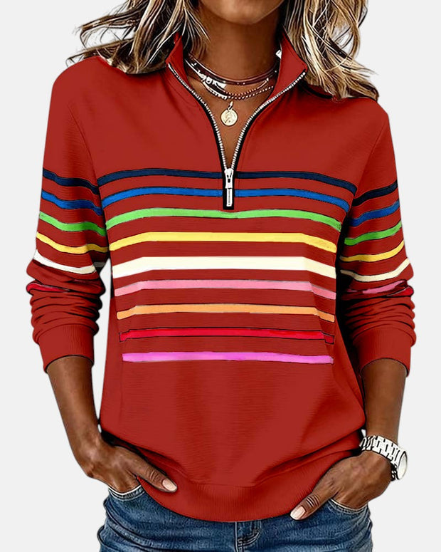Nathalia | Sweatshirt met rits en meerkleurige strepen voor dames