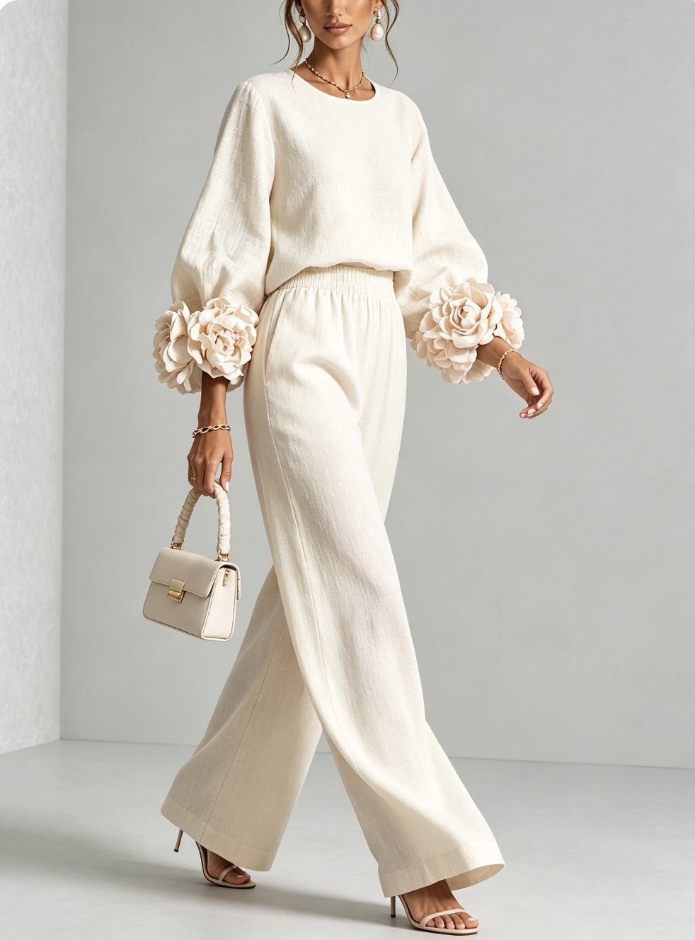 Rosalie | Tweedelige set met florale manchetten
