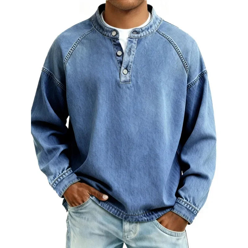 Stanley | Vintage herenoverhemd met Henley-knoopsluiting
