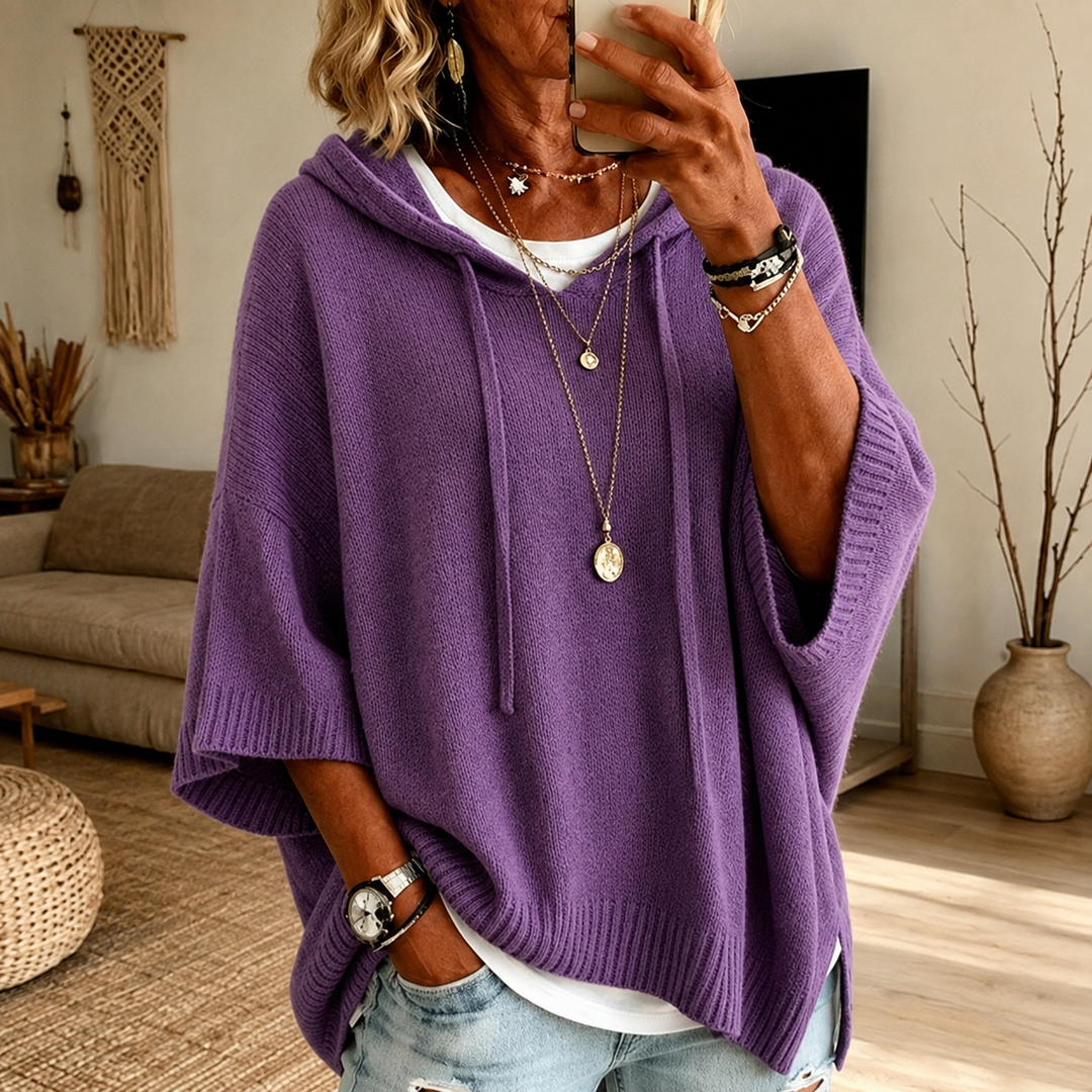 Elodie™ | Elegante Paarse Poncho met Capuchon