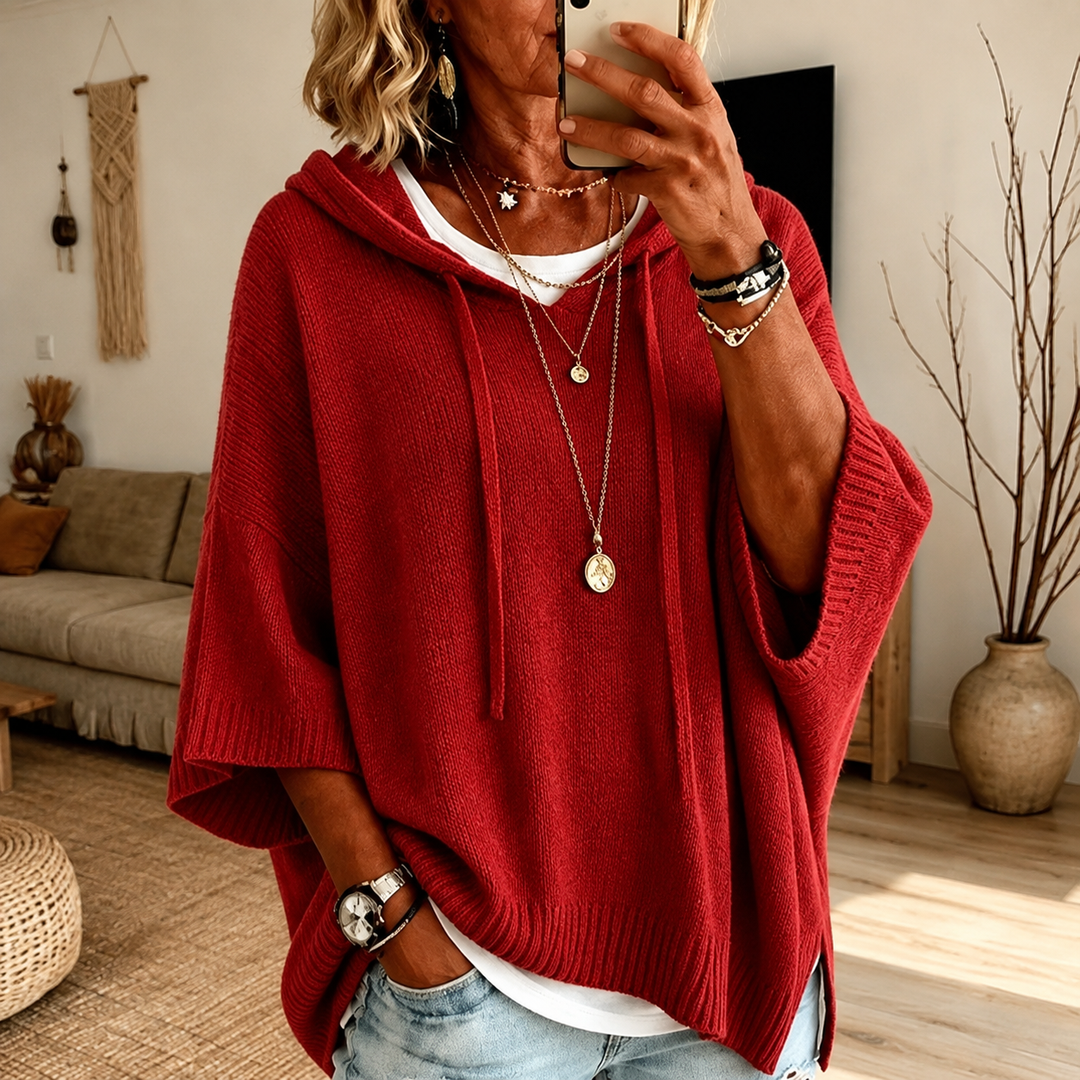 Claire™ | Elegante Rode Poncho met Capuchon