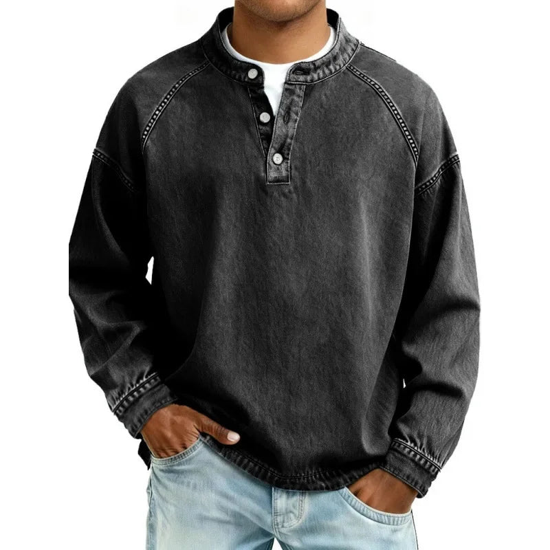 Stanley | Vintage herenoverhemd met Henley-knoopsluiting