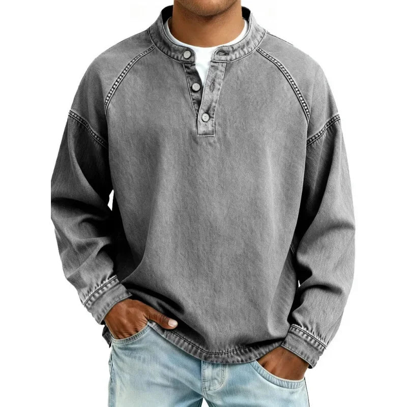 Stanley | Vintage herenoverhemd met Henley-knoopsluiting