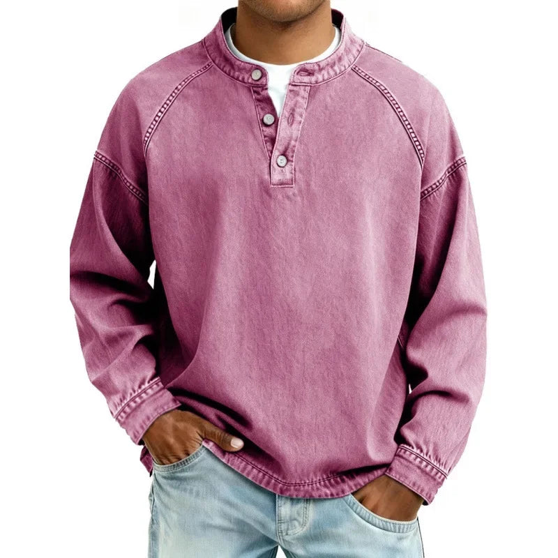 Stanley | Vintage herenoverhemd met Henley-knoopsluiting