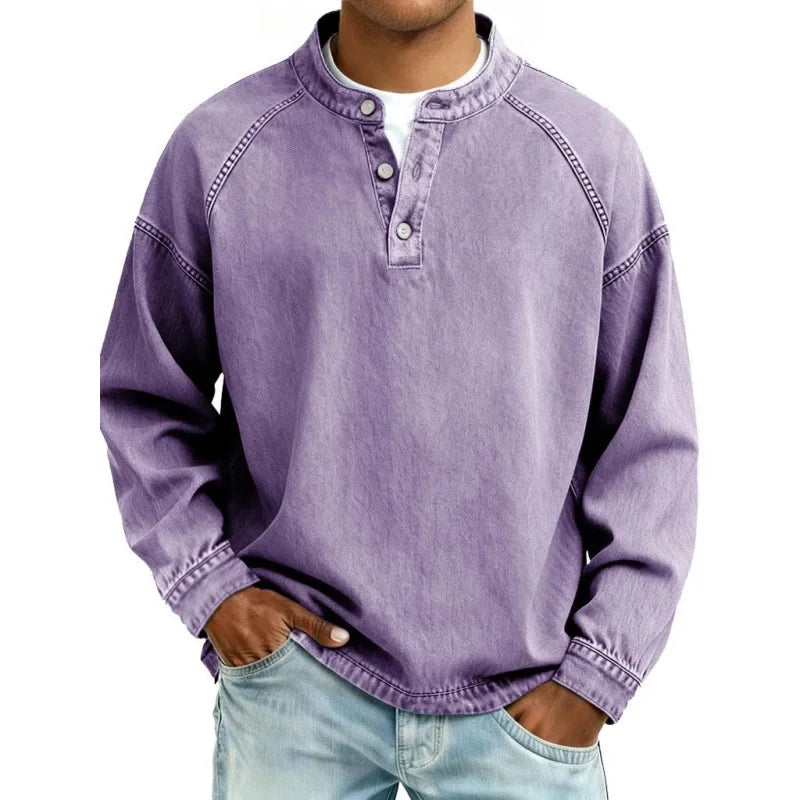 Stanley | Vintage herenoverhemd met Henley-knoopsluiting