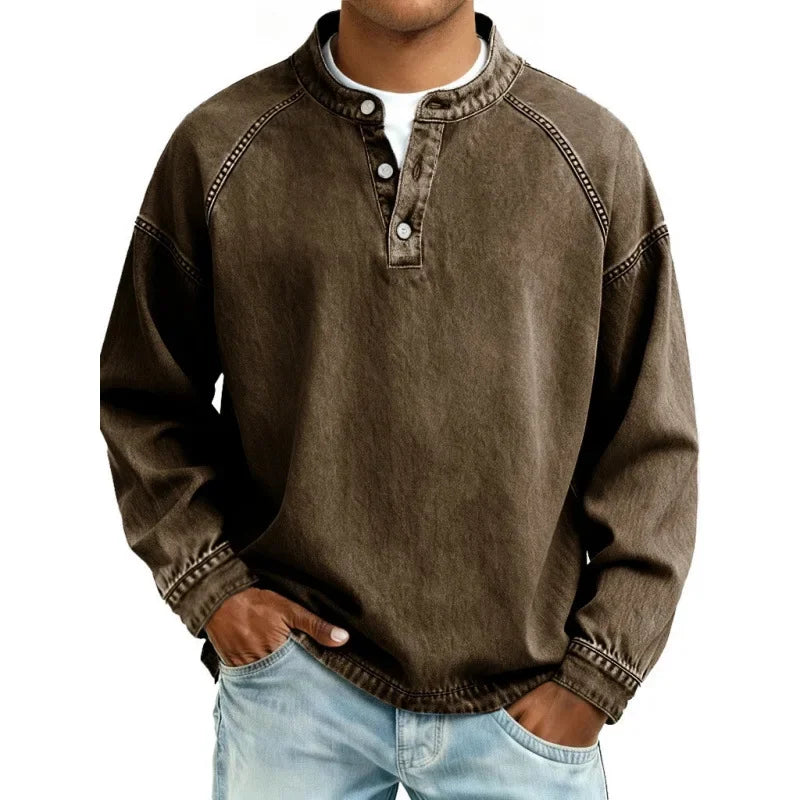 Stanley | Vintage herenoverhemd met Henley-knoopsluiting