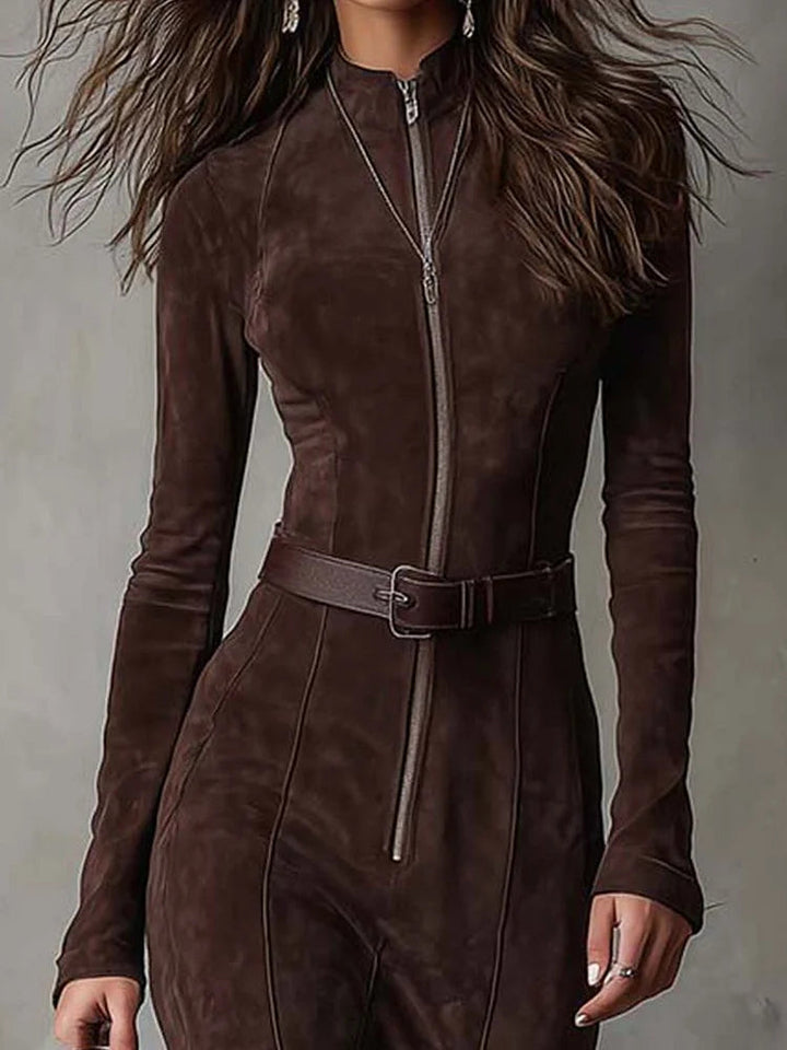 Claudia – Lange Bruine Jurk met Taille