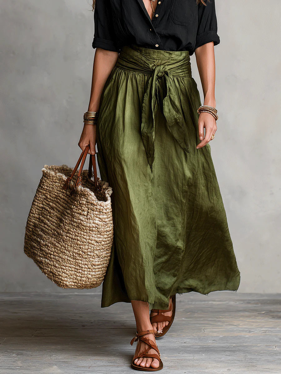 Vera™ | Set van Twee Stukken: Zwarte Top en Olijfgroene Midi Rok