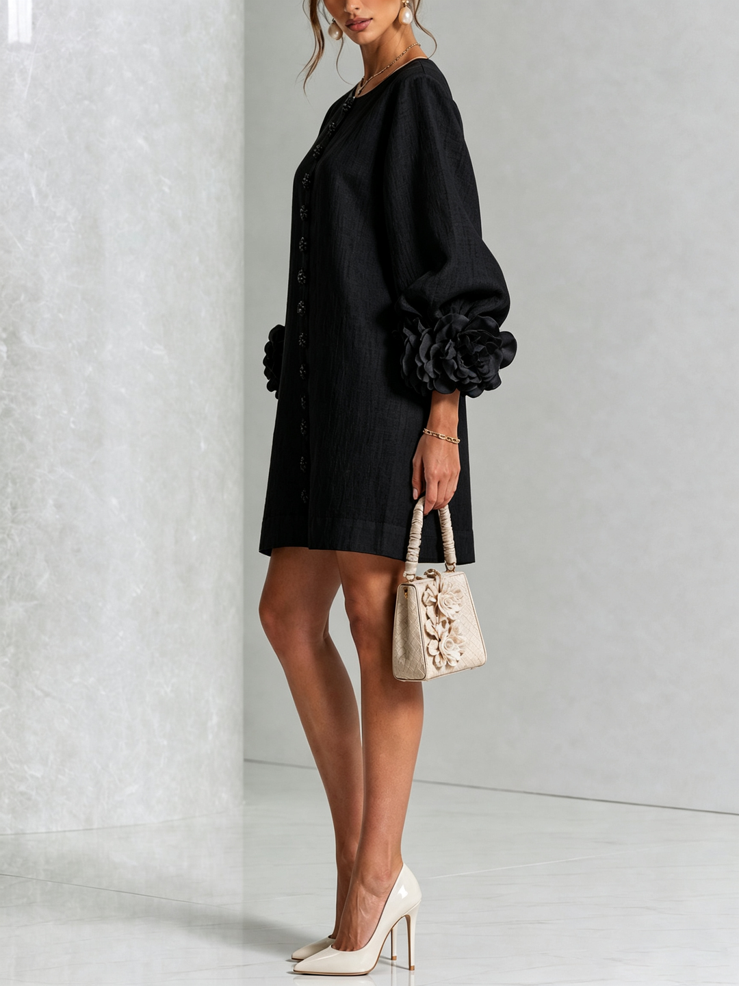 FLORENCE | FLORAL KNOP-JURK MET MINI-LENGTE