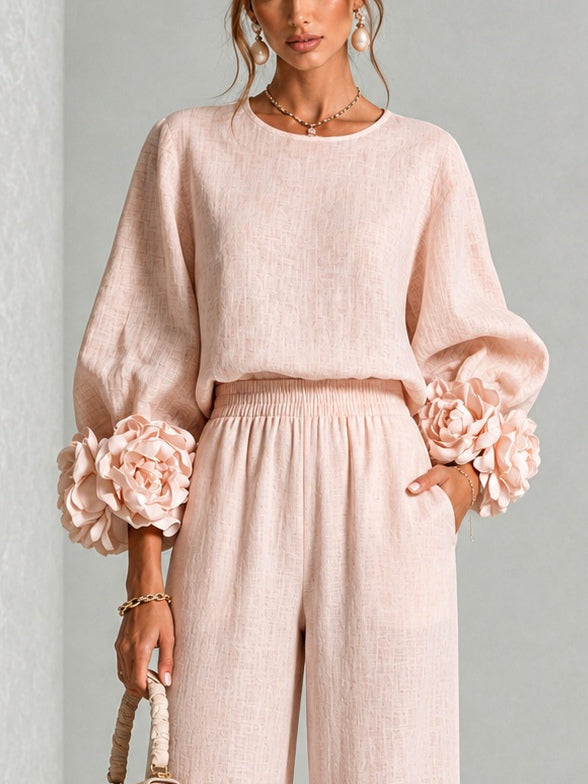 Rosalie | Tweedelige set met florale manchetten