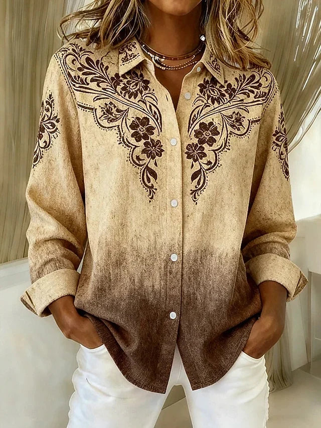 Tucson™ | Vintage Westerse Blouse met Bloemen en Knopen