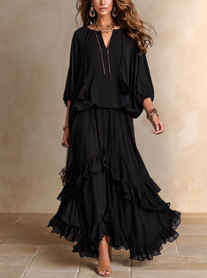 Annalisa™ | Elegante Tweedelige Set met Gelaagde Rok