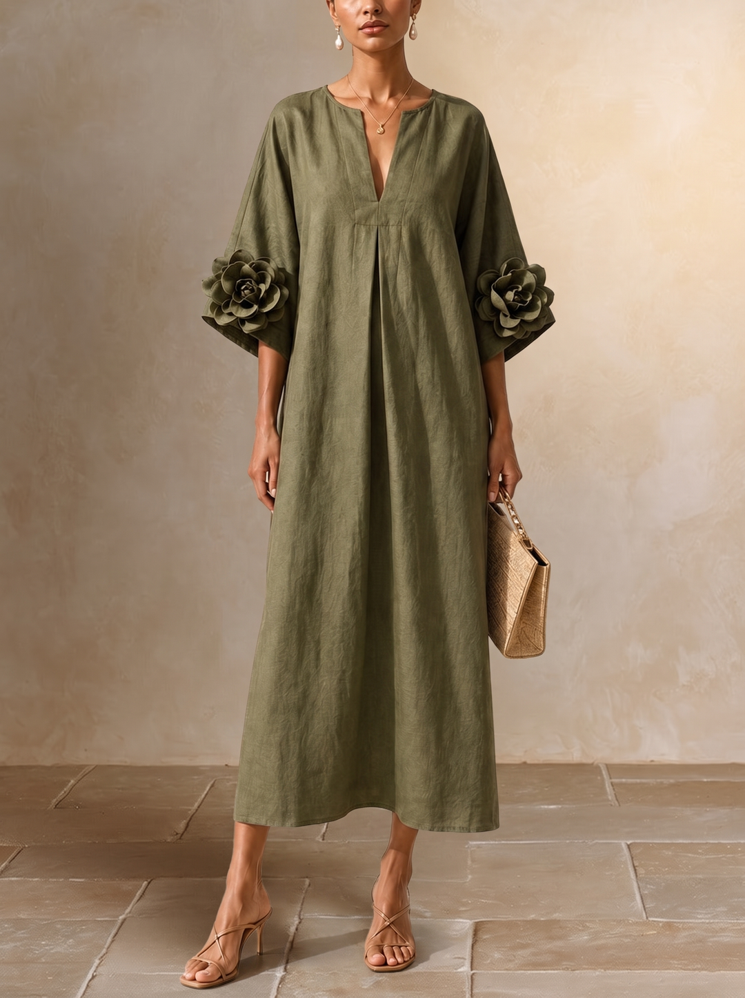 Floriana™ | Elegante Midi-Jurk met Bloemendetails