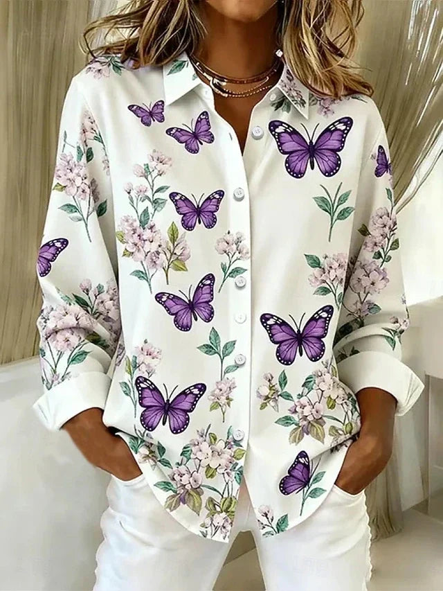Dahlia™ | Speelse Blouse met Vlinderpatroon en Knopen