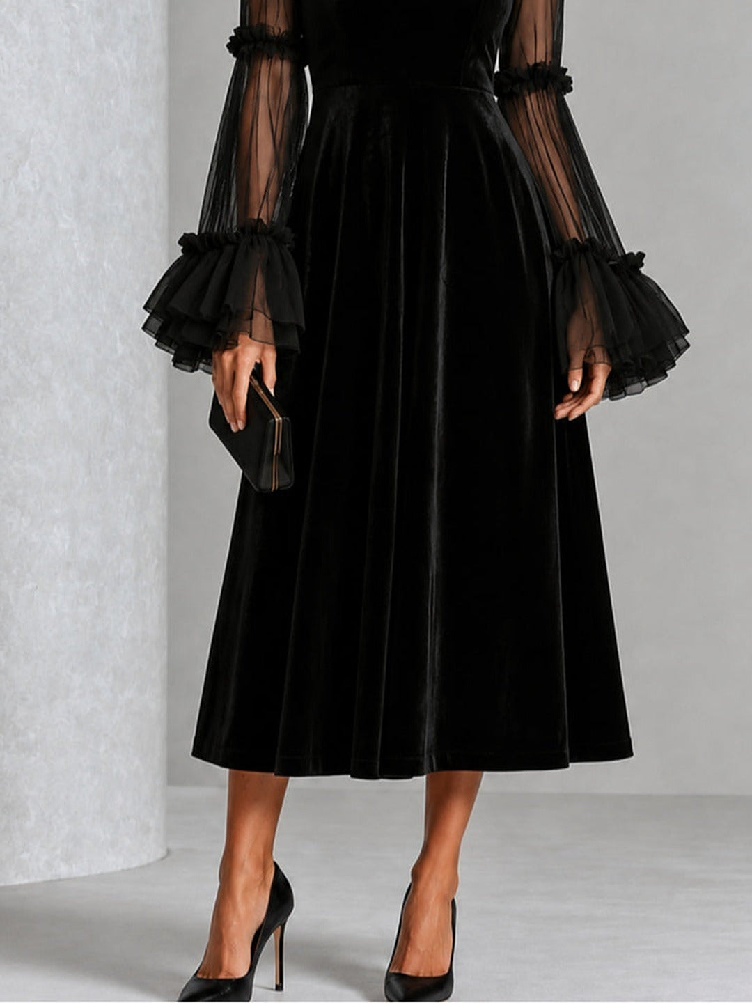 Berenice™ | Elegante Midi-Jurk met Transparante Mouwen