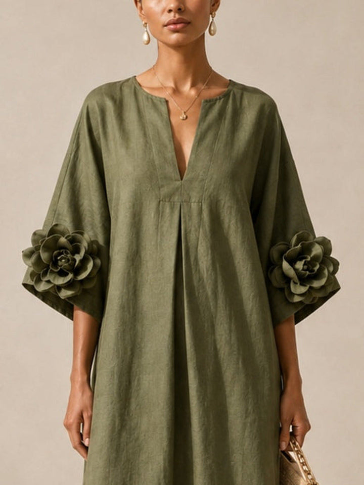 Floriana™ | Elegante Midi-Jurk met Bloemendetails