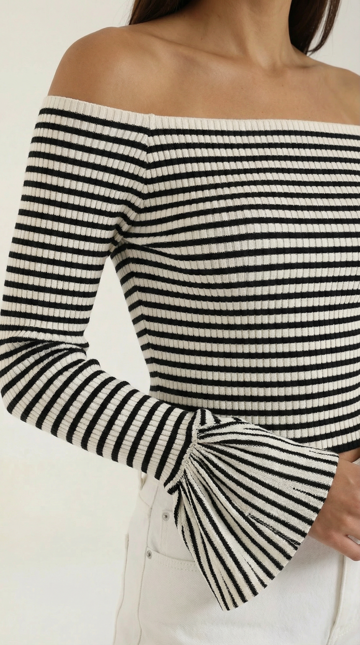 Anna Gestreepte Blouse met Pofmouwen