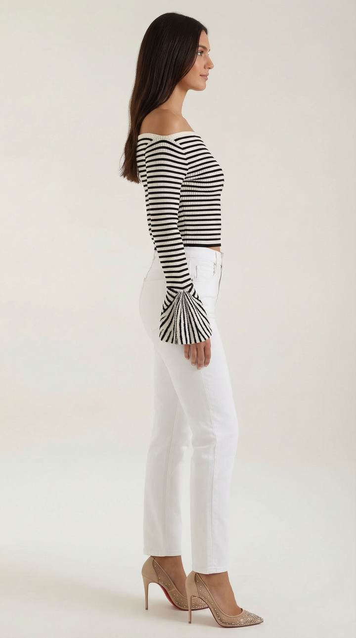 Anna Gestreepte Blouse met Pofmouwen
