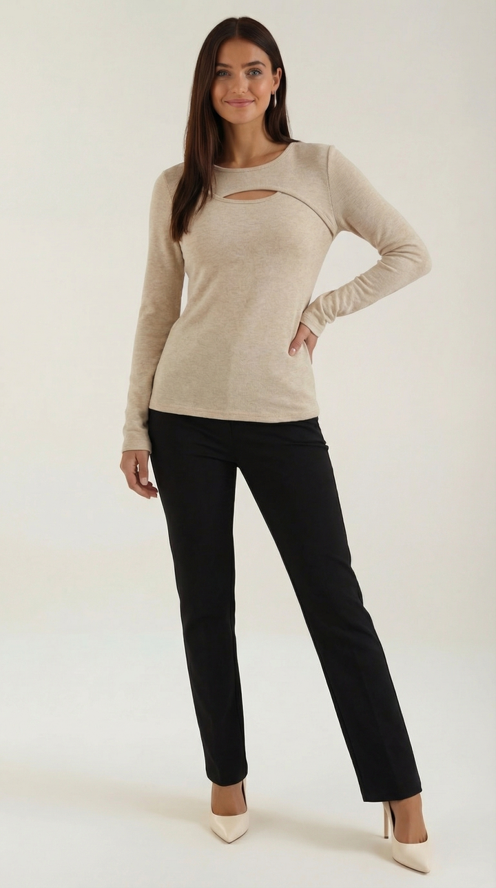 Barbara Chic Lange Mouwen Cutout Top