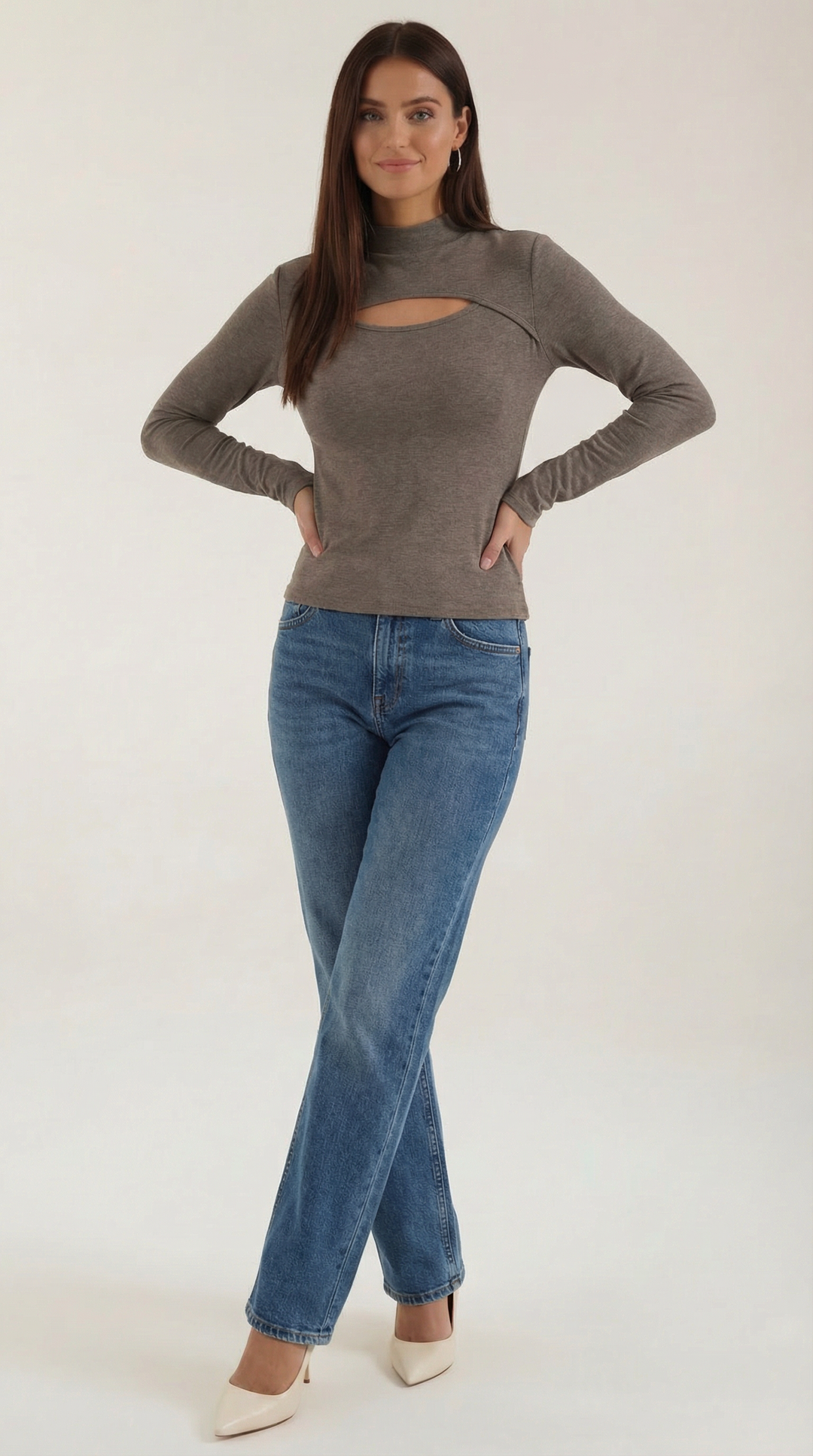 Barbara Chic Lange Mouwen Cutout Top