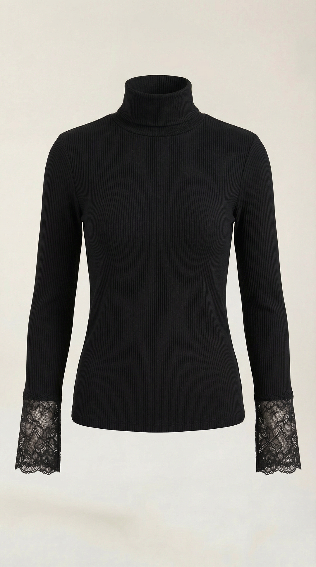 Beth Turtleneck Sweater met Textured Lace Mouwen