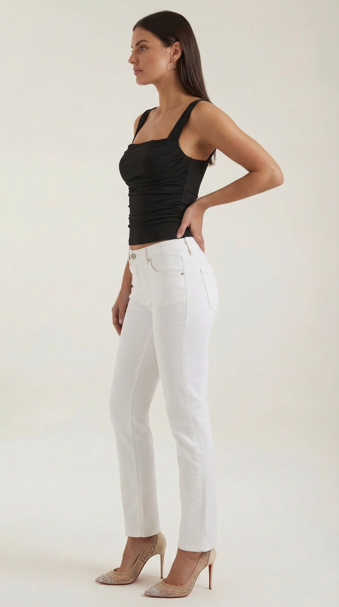 Blair Mouwloze Shirred Blouse met Vierkante Halslijn