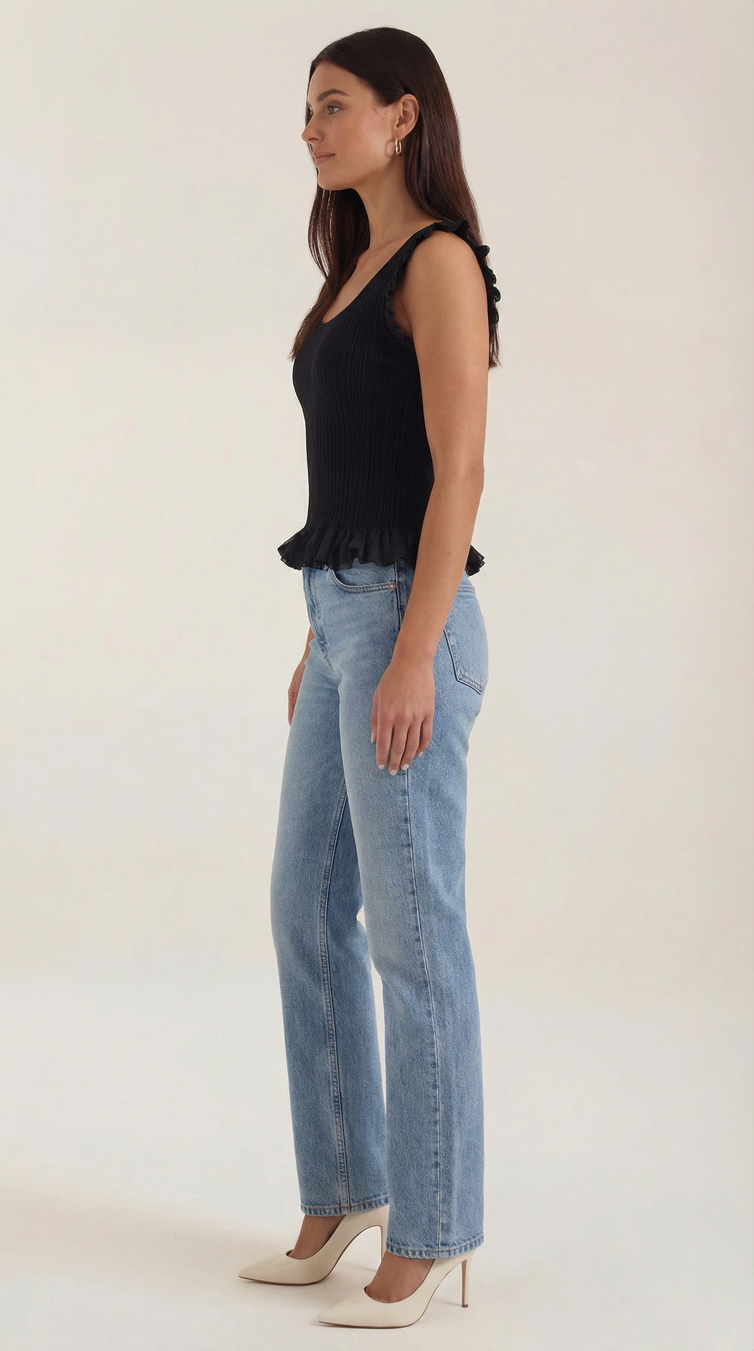 Carol geribbelde trui met ruffles